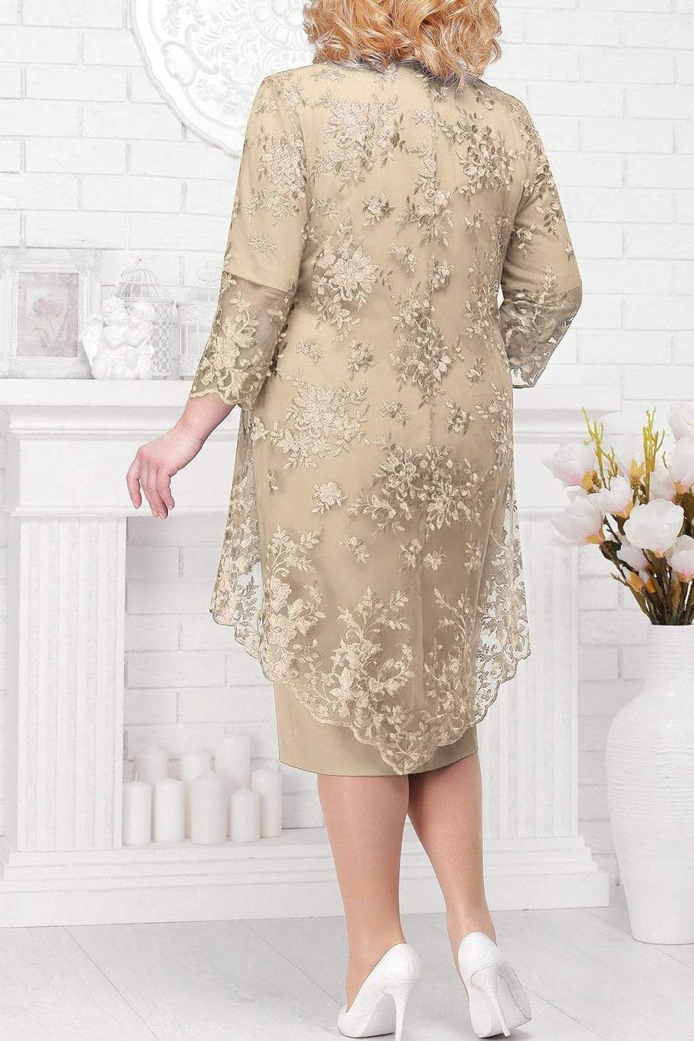 Cap Point On Point Lace Mother Of The Bride Dress
