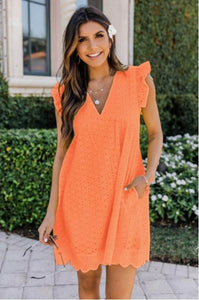 Cap Point Orange / 2XL Agathe  Summer Sleeveless Jacquard Cutout V-Neck Beach Lace Dress