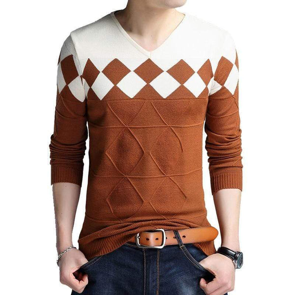 Cap Point Orange / M Browon Autumn Vintage Men Collarless Sweater