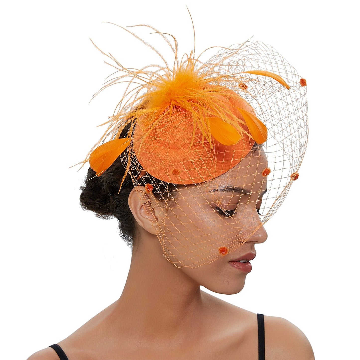 Cap Point Orange Mirva Chic Cocktail Wedding Party Church Headpiec Hat Fascinators