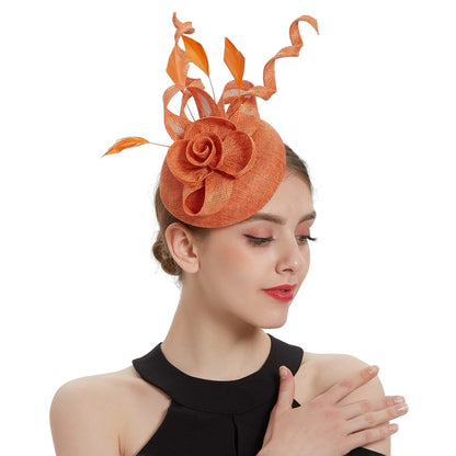 Cap Point orange Mirva Hat Cocktail Tea Party Kentucky Derby Feather Fascinators