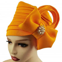 Load image into Gallery viewer, Cap Point Orange / One Size Fashionable Draped Hat for Women with Bow Beanie
