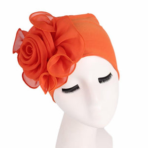 Cap Point Orange / One size fits all New Large Flower Stretch Head Scarf Hat