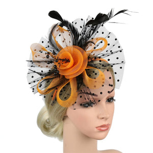 Cap Point orange Pamela Bridal Wedding Party Fascinator Veil Hat