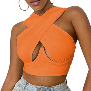 Cap Point Orange / S Hollow Out Crossed Sexy Crop Top