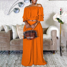 Load image into Gallery viewer, Cap Point Orange / S Kristine Oversized 2 Piece Loose Wide Leg Pants Fashion Off Shoulder Crop Top
