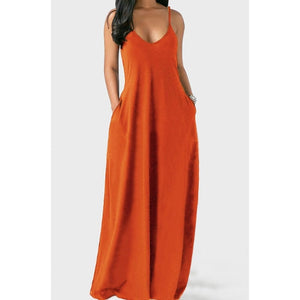 Cap Point Orange / S Melania Sexy Bohemian Loose Sleeveless V-Neck Strappy Maxi Dress