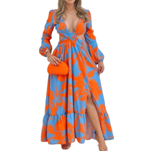 Load image into Gallery viewer, Cap Point Orange / S Mileine Long Sleeved Cutout V-Neck Twist Floral Maxi Dress
