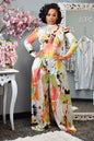 Cap Point Orange / S New Long-Sleeved T-Shirt Wide-Leg Pants Watercolor Two-Piece Suit