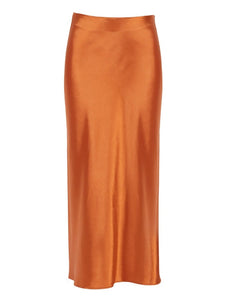 Cap Point Orange / S Perline High Waisted Satin Office Ladies Maxi Skirt
