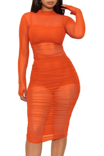 Cap Point Orange / S Raissa See Through Mesh Short Mini Dress