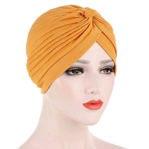 Cap Point Orange Solid folds pearl inner hijab cap