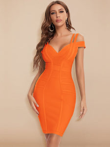 Cap Point Orange / XS Carolyn Sexy Bandage V-Neck Double Elastic Strap Bodycon Party Club Dress