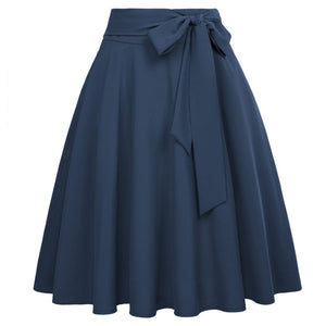 Cap Point Oxford Blue / S Perline Belle Poque High Waist Self-Tie Bow-Knot Embellished  A-Line Skirt