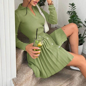 Cap Point pea green / S Benita Knit Suit Mini Pleated Skirt
