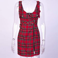 Load image into Gallery viewer, Cap Point Pencil Plaid Spaghetti Strap Sling Dress

