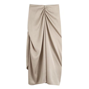 Cap Point Perline High Waist Knotted Gathered Front Slit Midi Skirt