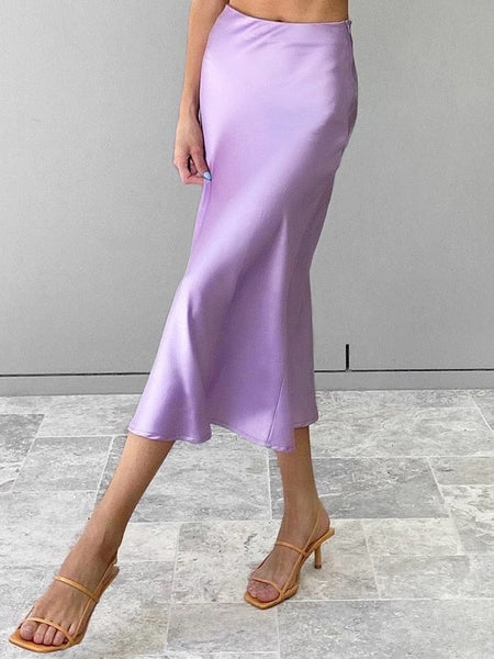 Cap Point Perline High Waisted Satin Office Ladies Maxi Skirt