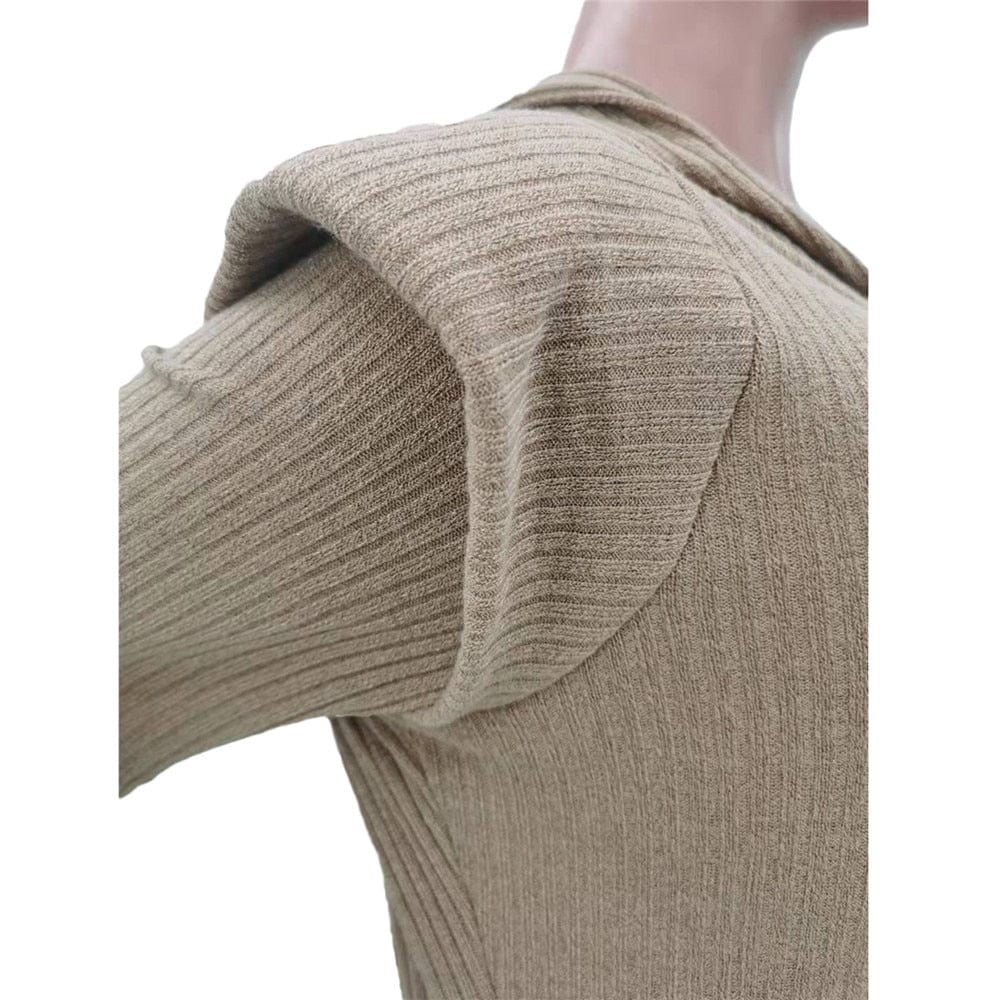 Cap Point Perline Knitted Plus Size One Piece Outfit Hoodies Zip Up Bodycon Bodysuit
