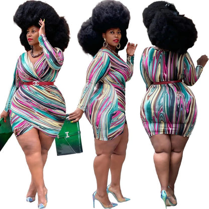 Cap Point Perline Plus Size V Neck Irregular Cross Bodycon Mini Dress