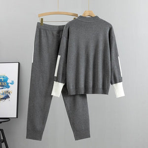 Cap Point Phinea 2 Piece Knitted Long Sleeve Pullover Sweater Jumper Top and Pants Set