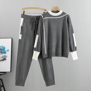 Cap Point Phinea 2 Piece Knitted Long Sleeve Pullover Sweater Jumper Top and Pants Set