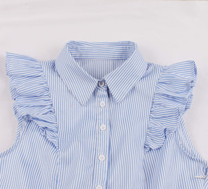 Cap Point Pin Up Striped Sleeveless Retro Shirt Dress