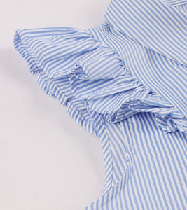 Cap Point Pin Up Striped Sleeveless Retro Shirt Dress