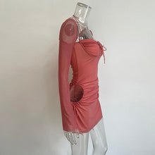 Load image into Gallery viewer, Cap Point Pink 1 / S Emmanuella Flared mini dress with long sleeves and square neck
