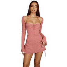 Load image into Gallery viewer, Cap Point Pink 2 / S Emmanuella Flared mini dress with long sleeves and square neck

