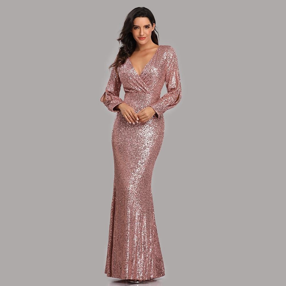 Cap Point Pink / 2 Sexy V-neck Mermaid Evening Dress