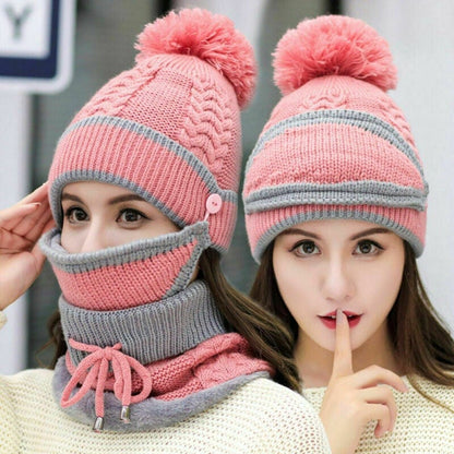 Cap Point Pink 3 Set Women's Knitted Winter Hat