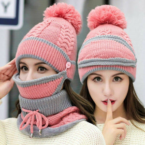 Cap Point Pink 3 Set Women's Knitted Winter Hat