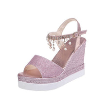 Load image into Gallery viewer, Cap Point Pink / 4.5 Elsa Summer Bead Studded Detail Platform Sandals
