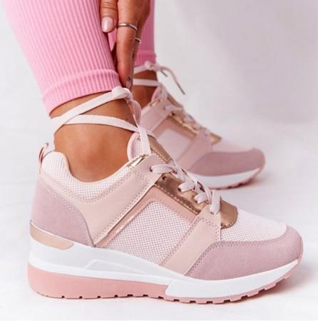 Cap Point Pink / 4.5 Women Comfortable Wedge Sneakers