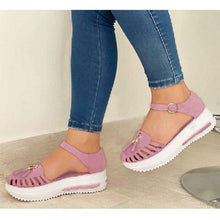 Load image into Gallery viewer, Cap Point Pink / 4 Summer Platform Hollow Out Round Toe Beach Flat Sandals
