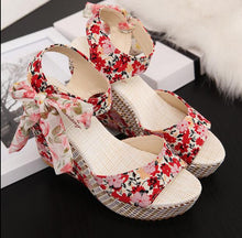 Load image into Gallery viewer, Cap Point pink / 5 Carole Dot Bowknot Design Platform Wedge Ankle Strap Open Toe Sandals
