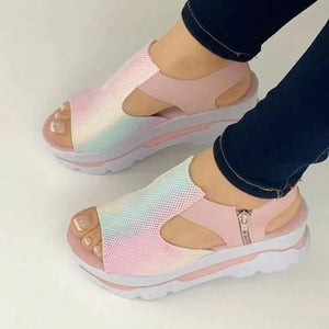 Cap Point Pink / 5 Geraldine Wedge Platform Peep Toe Height Increase Sandals