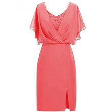 Load image into Gallery viewer, Cap Point Pink / 6 Allegra V-Neck Short Sleeves Knee Length Mother of The Groom Dress
