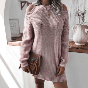 Cap Point Pink-A / S Elisa Off Shoulder Lantern Long Sleeve Knitted Sweater Dress