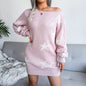 Cap Point Pink-C / S Elisa Off Shoulder Lantern Long Sleeve Knitted Sweater Dress