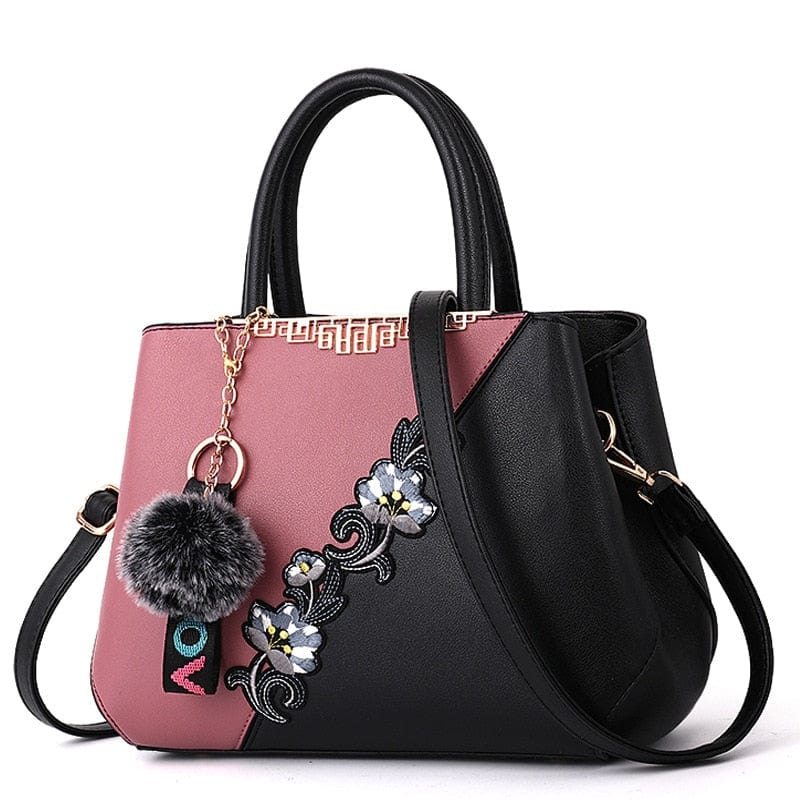 Cap Point Pink / One size Denise Leather Embroidered Messenger Tote Bag