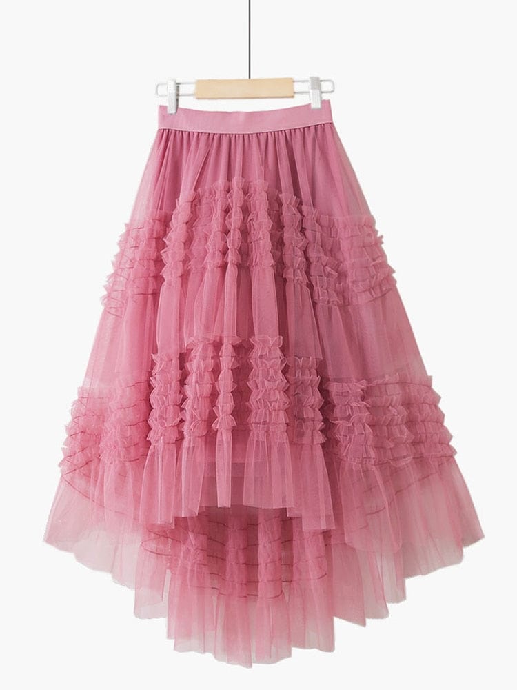 Cap Point Pink / One Size Emine 3 Layers Tutu Tulle Irregular Mesh Skirt