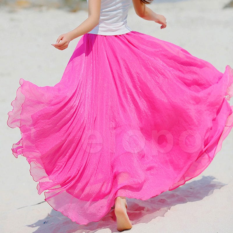 Cap Point Pink / One size Prisca Boho Double Layer Chiffon Maxi Skirt