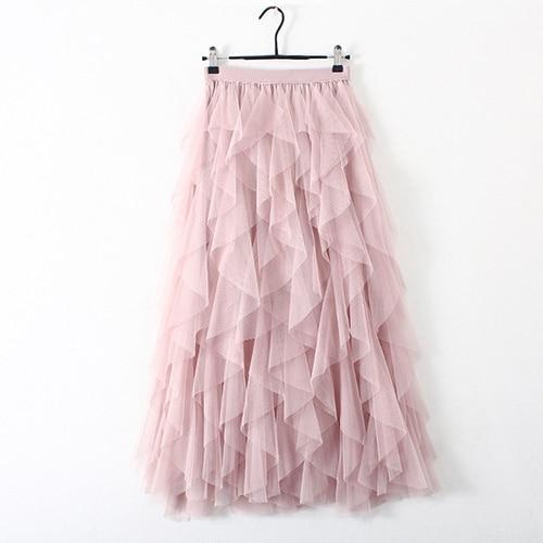 Cap Point Pink / One Size Tutu Tulle Long Maxi Skirt