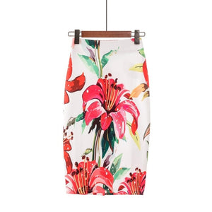 Cap Point Pink / S Belline High Waist Big Flower Pencil Bodycon Midi Skirt