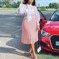 Cap Point Pink / S Belline High Waist Pleasted Casual Chic Midi Skirt