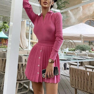 Cap Point Pink / S Benita Knit Suit Mini Pleated Skirt
