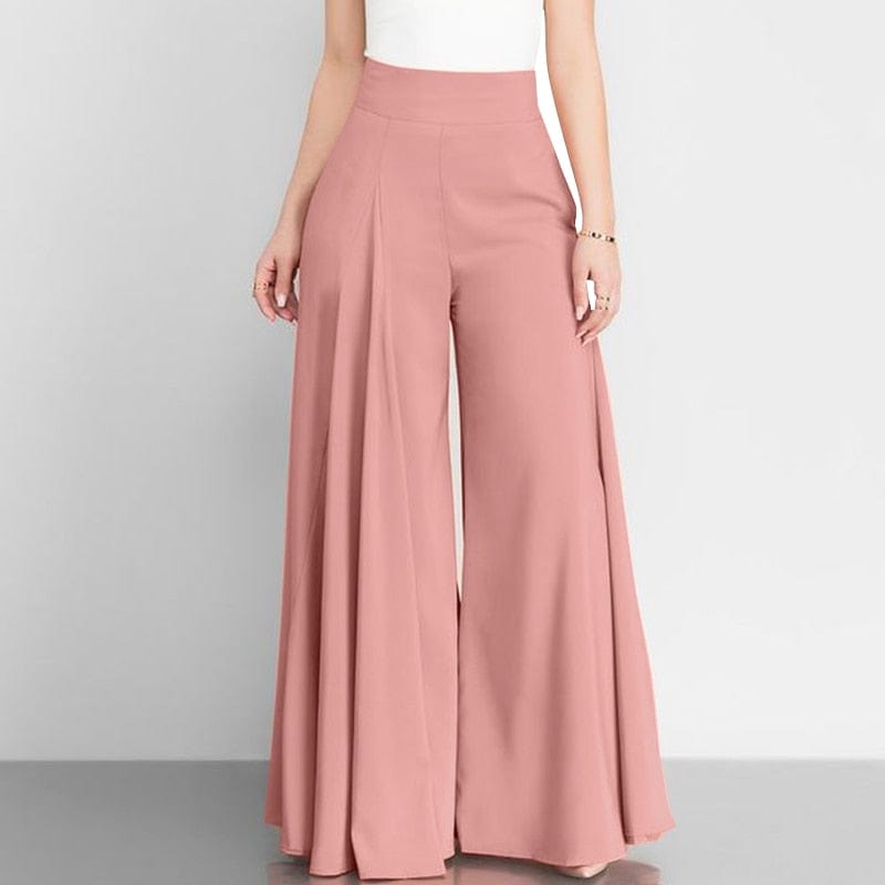 Cap Point Pink / S Carmen Elegant High Waist Wide Leg Vintage Flare Trousers