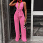 Cap Point Pink / S Genevieve Sexy Wide Leg Sleeveless Lace Up V-Neck Multi Way Jumpsuit